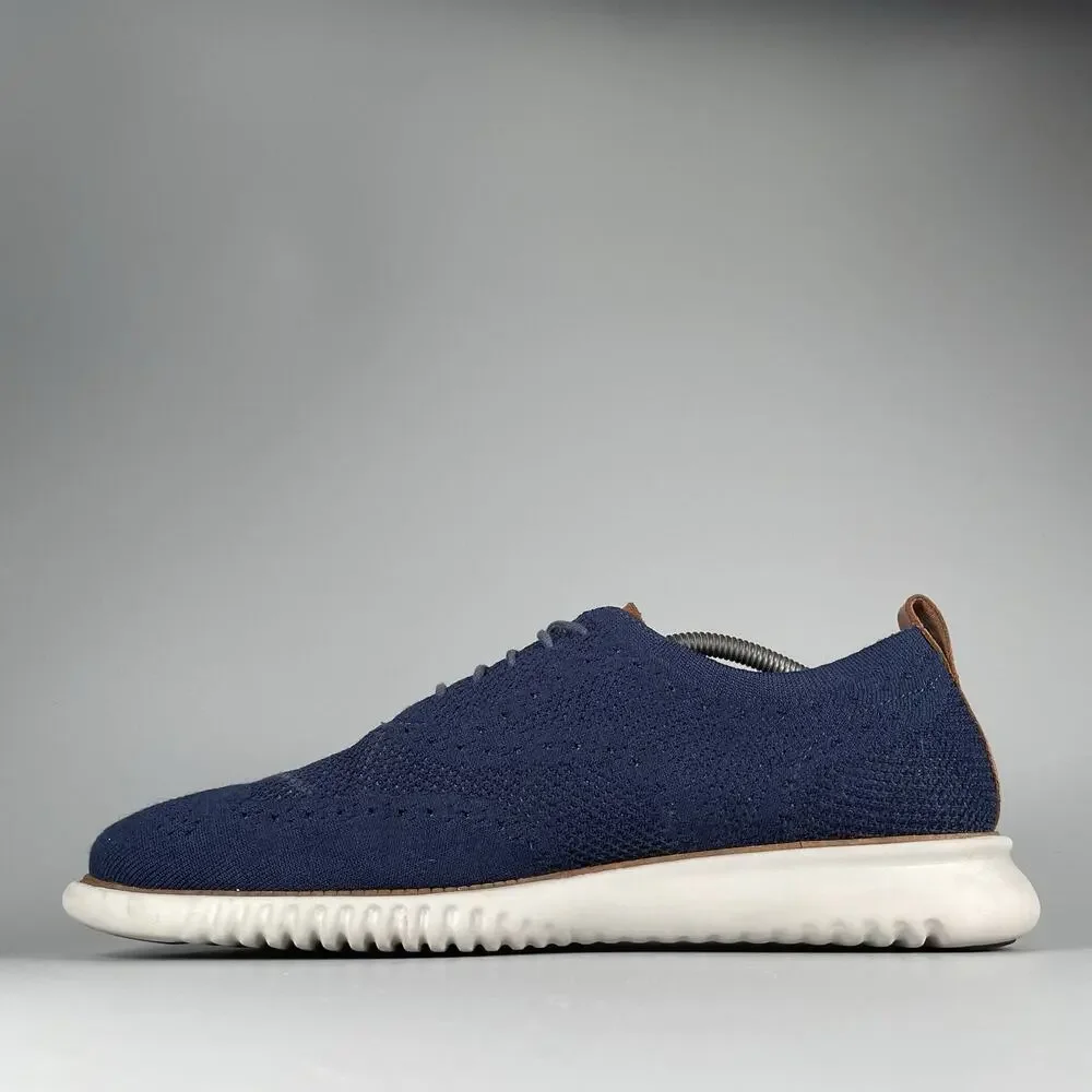 Cole Haan Navy Knit Wingtip Derby with White Sole